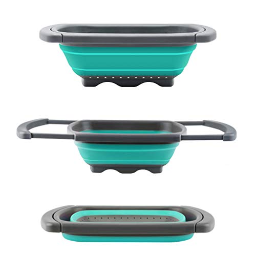 Filwin Colador plegable de 3,8 L de capacidad, colador sobre el fregadero con base estable para colocar de pie, apto para lavavajillas, sin BPA, color verde malaquita