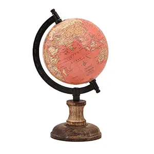 Balliatic Educational World Globe with Wooden Stand Base 5 inch for Kids|Teachers|Early Learners Decorative Globe for School, Study Room with Black Powder Coated Calibrated Metal Arc.