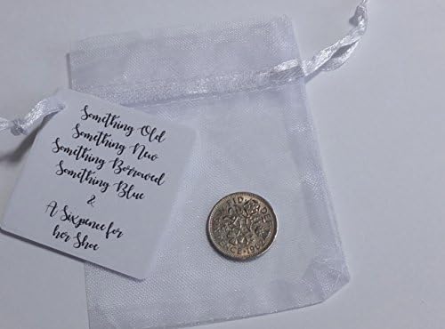 Lucky sixpence charm for the bride with white organza bag