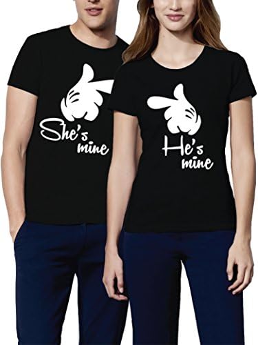 VivaMake Funny Couple Matching Men and Women Short Sleeves Shirts She is Mine He is Mine | Black, Grey, White Colours, Set of 2