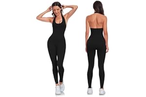 Litthing Women Sexy Yoga Jumpsuits Sleeveless Bodycon One Piece Ribbed Workout Outfits Square Neck Stretchy Romper Fitness Playsuit Womens Gym Set Solid Color Activewear Skinny Tracksuit
