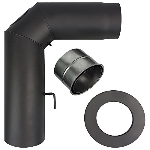 Rauch-Rohr Winkelrohr-Set 90° Ø150mm in Schwarz inklusive Wandfutter und Wandrosette Ofenrohr-Set mit Senotherm Lackierung hitzebständiger Rohr-Set mit CE Zulassung