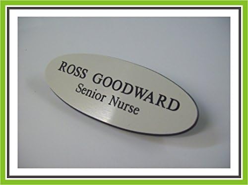 WHITE/BLACK MAGNETIC OVAL ENGRAVED OFFICE STAFF NAME BADGE BY ENGRAVING WORLD