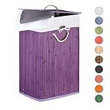 Relaxdays Panier à Linge Pliant Pliable Coffre Rangement en Tissu/Bambou Salle de Bain HxlxP: 65,5 x 43,5 x 33,5 cm contenance 83L