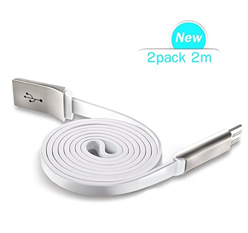 GlobaLink® Neue Micro USB Kabel aus hochwertigem Zinklegierung Design Datenkabel für alle Android Smartphone Lebenslange Garantie [2 pack,2m] Schneeweiß