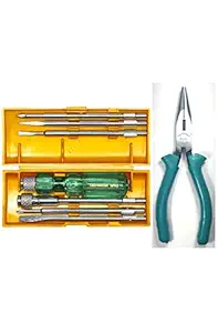 Taparia 812 Screw Driver Set with Neon Bulb+Taparia 1420-6 Econ-Series Long Nose Plier