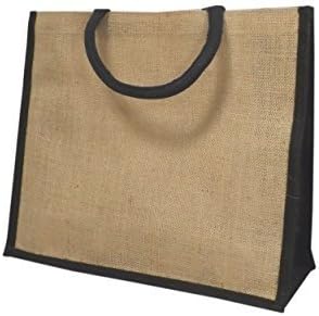 Yellowboots Jute Hessian Large Black Trim Shopping Bag (L1B)