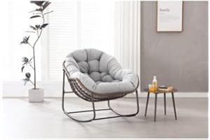 maiqiken Schaukelstühle Grand Patio Schaukelstuhl, Übergrößer Rattan Eierschaukelstuhl, Komfortabler Rockstuhl mit Dicker Polsterung für Balkon, Terrasse, Garten, Hinterhof, Veranda, Gray2