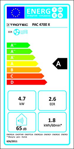 TROTEC Lokales mobiles Klimagerät Klimaanlage PAC 4700 X mit 4,7 kW / 16.000 Btu, EEK A (inkl. Programmierbarer 24-Stunden-Timer, Beleuchtetes LCD mit Statusanzeige, Einstellbare Luftausblasrichtung, Fernbedienung, 3 Ventilationsstufen,Mehrfach-Luftfilterung mit Aktivkohle) - 6