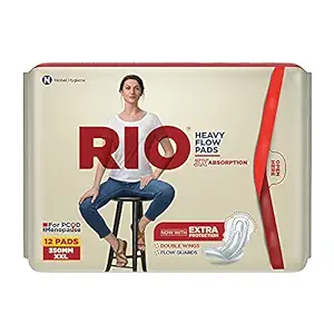 RIO Heavy Flow XXL Sanitary Pads 12 Pieces (Pack of 1) with 350mm coverage, Flow guards, Wings for Heavy Flow, PCOD and Menopause