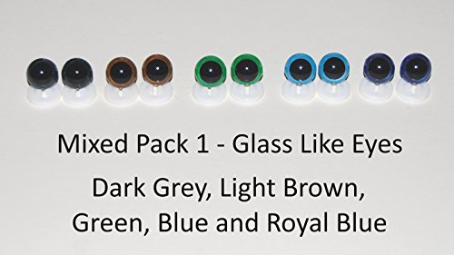 celloexpress8mm GLASS LIKE Mixed Pack 1 Eyes with Plastic Backs - Safety Eyes for Soft Toy or Teddy Bear Making - Pack of 5 Pairs