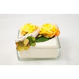 Viereckige Tischdeko in gelb/weiß - künstliche Blumen