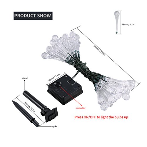 LUCKYKS Solar Lichterkette 6M 30 LED mit Sensor Außen IP44 Regentropfen Dekorativ Beleuchtung für Neujahr, Hochzeit, Party, Fest im Zimmer, Garten, Baum, Terrasse (warm weiß) - 6