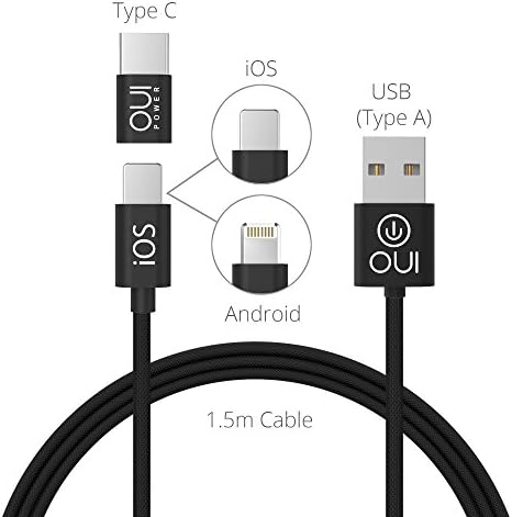 3 IN 1 UNIVERSAL Charging cable for APPLE Lightning, Micro USB, USB-C - Universal connector for both Micro USB and Lightning - USB Type C adapter - Quick charge 2.4A - 4.9 ft lenght - Nylon