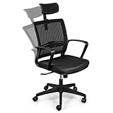 INTEY Chaise de Bureau Siège Ergonomique, Fauteuil Pivotant en Maille avec Soutien Lombaire Réglable et Dossier Inclinable, Appui-Tête Ajustable, Capacité Maximale de 110kg, Noir