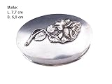 Dose für Rosenkranz oval Antik mit Rose aus Zinn