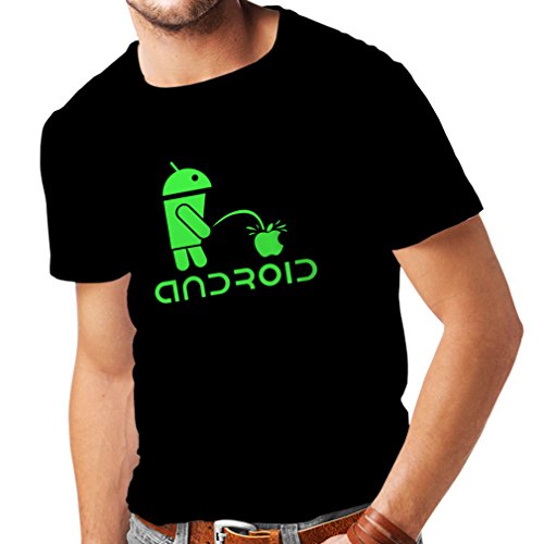 Camisetas Hombre el Divertido Robot y la Manzana - Citas Divertidas, Regalos humorísticos (XXXX-Large Negro Verde)