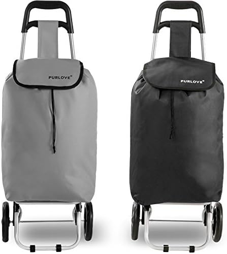 1 year warranty, 23", Black, Lightweight Wheeled Foldable Shopping Trolley Push Cart Bag Hard Wearing&amp;Light Weight Polyester Rolling Push Trolley Shopping Grocery Foldable Cart 92x27x35cm,50L, 1.82kg Set of 2 (Black&amp;Light grey)