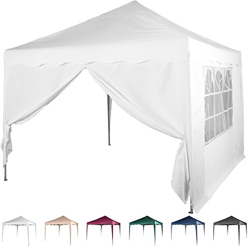 Faltpavillon 3x3 m mit 2 Seitenteilen, WASSERDICHT, Farben wählbar, inkl. Tragetasche + Zubehör, versiegelte Nähte, DIN ISO zertifiziert, Weiß Champagner Blau Grün Burgund Rot Anthrazit Schwarz