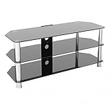 mesa tv cristal y madera  King Mesas de TV de Cristal, de Cristal Negro Gabinete Mueble Plataforme de TV, Cable Gestión, LCD, LED, HD, curvado, 4K, 32\" 35\" 37\" 39\" 40\" 42\" 45\" 47\" 50\" 52\" 55\", peso máximo 45kg