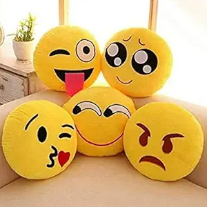 Shophox Smiley Emoji Cushions with Fibre Filling size-12 inch Multicolour Velvet Soft Pillows Set of 5 Pieces Use in Kids & Girls Room Decoration