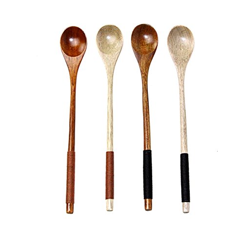 SwirlColor 4 Stück Natural Wood Kaffee-Tee-Löffel Stiel Holz Rührlöffel