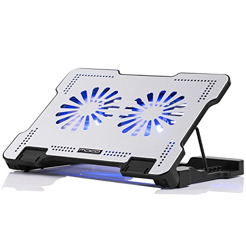 MoKo Laptop Kühler Cooler Ständer - Aluminium Notebook Cooling Pad Kühlerpad Kühlmatte mit 2 Ventilatoren/einstellbarer Windgeschwindigkeit/4 USB Ports für Tablet bis 15.6", Apple iPad Pro 9,7" / Samsung Tab A, Silber