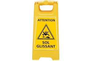 SIGNALÉTIQUE.BIZ FRANCE Chevalet ATTENTION SOL GLISSANT (WPSG680I). Balise de signalisation pour surface glissante, de couleur jaune. - Dimensions 600x300 mm