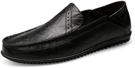 LYJBIK Men's Casual Leather Flat Lofer Slip On Driver Black Orange,Black-UK4.5(37EUR)