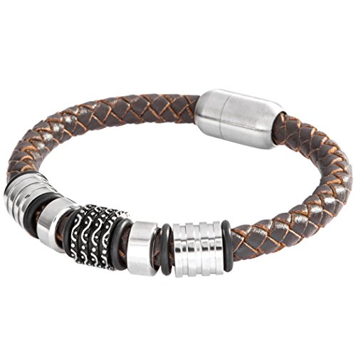Lower East Herren-Armband Edelstahl Leder 22.5 cm - LE138-130