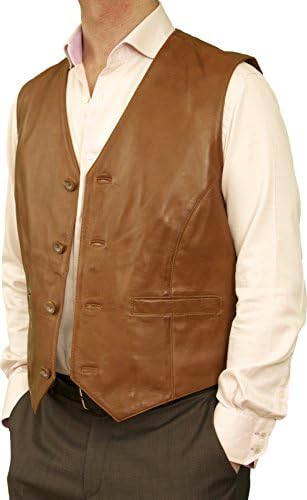 Ashwood Mens Smart Superior Luxury Soft Genuine Real Leather Waistcoat (Tan, Chest 46in)