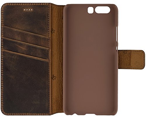 Huawei P10 | Suncase Book-Style (Slim-Fit) Ledertasche Leder Tasche Handytasche SchutzhÃ¼lle Case HÃ¼lle (mit Standfunktion und Kartenfach) antik coffee