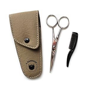 Professional Beard and Moustache Scissors (4.5 inch) for Men with Synthetic Leather Case and Mini Plastic Comb - Image 2