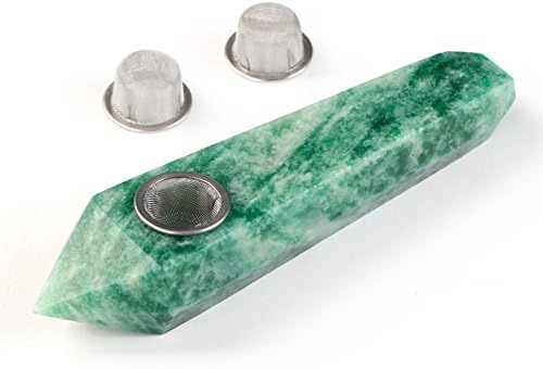 Primemory Six Prismatic Natural Tie-Long Stone Crystal Pipe with 2pcs Metal Filter, Smoking Pipes, Pipe for Tobacco about 4-4.5 Inches