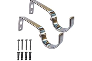 iPEAK Curtain Pole Bracket Metal Heavy Duty Rod Wall Brackets 28mm Holder Set of 2 (Silver)