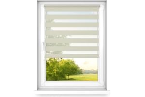 time4blinds Estor Enrollable Doble Dia y Noche Mini - Estor Enrollable sin taladrar - Proteccion Solar - estores - estores para Ventanas – 600x1200mm – Crema – Derecho