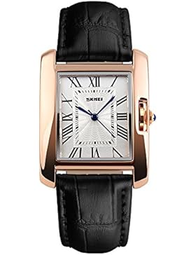 TONSHEN Mode Damenuhr Analog Quarz Uhr Rosé Gold Schale Schwarz Lederband Römische Ziffer Zifferblatt Eckig Gehäuses...