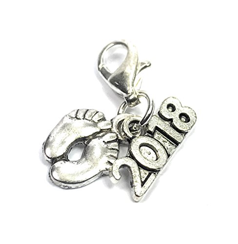 Mum To Be ~ New Mum Clip on Charm with Baby Feet Charm and 2017 sign charm in Red Gift Box by Libby's Market Place