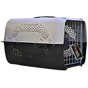 Picckola International Imported Plastic Portable Pet Travel Carrier Dog Cat Rabbit Hinged Door Folding Collapsible Transport Box Crate Cage Size 19.5 x 13 x 12.5 Inch for Puppy Cats (Grey)