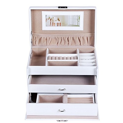 Songmics Schmuckkästchen abschließbar mit spiegel Schublade und Mini-Box (Weiß) JBC126W - 4