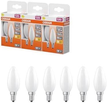 OSRAM Lampada LED Star candela forma filamento B25, 2700 K bianco caldo, 1,8 W, E14, satinato, 250 lm, 15.000 h, per lampadari, apparecchi decorativi, antiabbagliamento,3-Pack