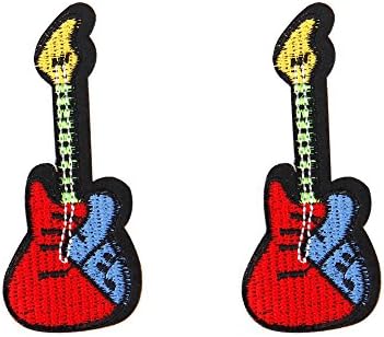 HUIXUN 2PCS Guitar Patches For Clothing Iron On Embroidered Sew Applique Cute Patch Fabric Badge Garment DIY Apparel Accessories