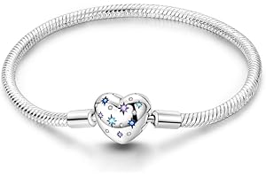 QIKAOLA Bransoletka dla kobiet, srebro wysokiej próby 925, łańcuszek z wężem, bransoletka z zapięciem w kształcie serca, pasuje do bransoletek Pandora Charm Beads biżuteria dla dziewcząt, 18