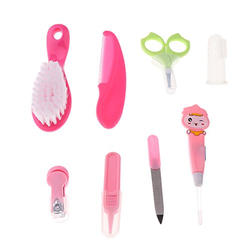 Preisvergleich Produktbild Sharplace 8 Teilig Babypflege Set Pflegeartikel mit Baby Nagelschere Nagelknipser Glasnagelfeile Nasenpinzette Haarkamm Zahnbürste - Rosa, Wie beschrieben