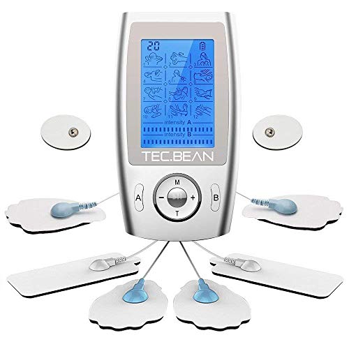TEC.BEAN - Mini Massaggiatore Stimolatore TENS a Impulsi con 12 Modi d'Uso e 8 Elettrodi per Trattare e Ridurre il Dolore