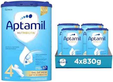 APTAMIL Nutribiotik 4 - Latte di Crescita in Polvere per Bambini dai 24 mesi - Formato Convenienza da 3320 grammi (4 confezioni da 830g)