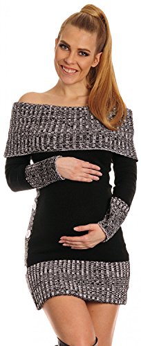 Happy Mama Women's Maternity Bardot Knitted Jumper Dress Pullover Sweater. 913p (Black, 10/14)