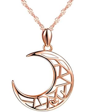 Yumilok Roségold 925 Sterling Silber Mond Anhänger Halskette Kette mit Anhänger Mondkette für Damen Mädchen