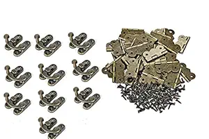 MEDBUDDY Hawk Eye Metal Antique Colour C Lock/Buckle/Latch/Hook/Swing Clasp Butterfly Hinge with Screws Wood Jewellery Small DIY Works ( Set of 10 Locks 20 Hinge with Screw), Bronze (2323)