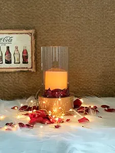 Labzio Home - DECORATIVE CANDLE STAND / FLOWER VASE WITH WOODEN CYLINDER AND BOROSILICATE 3.3 GLASS CYLINDER , Elegant Decor Accents for Wedding Decorations, Parties, or Everyday Home /cafe/hotel /office Decor